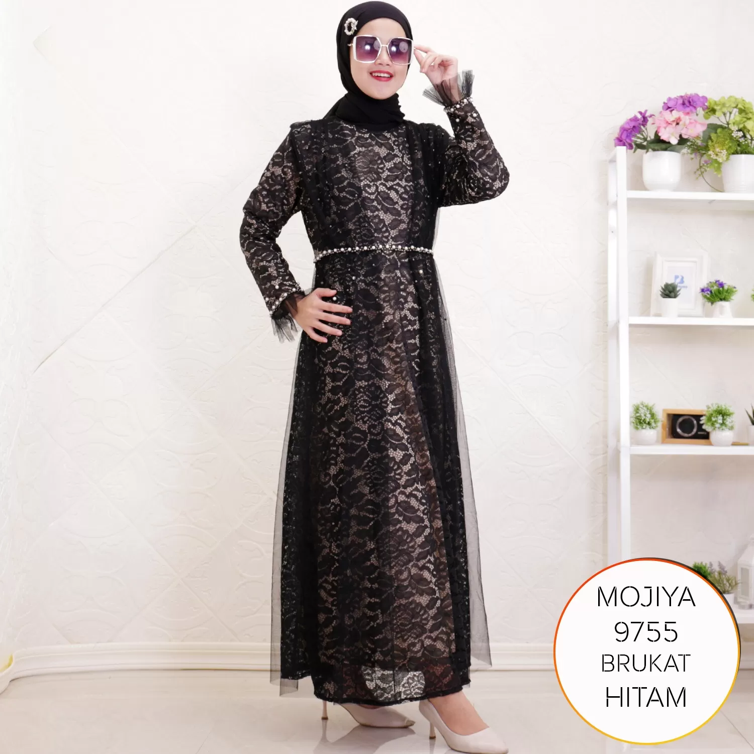 Gamis Pesta Ozias Brukat Tile Mutiara Elegan Mojiya