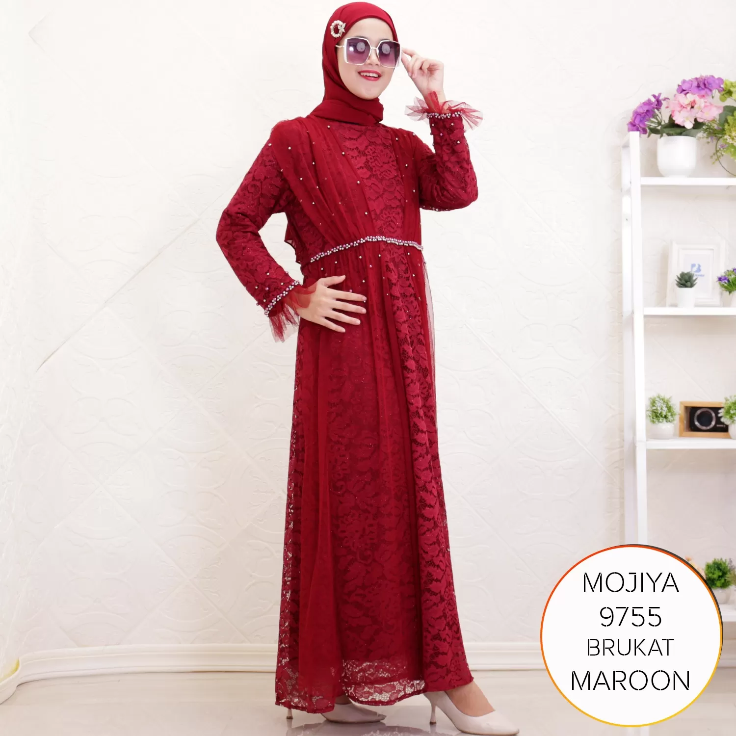 Gamis Pesta Ozias Brukat Tile Mutiara Elegan Mojiya