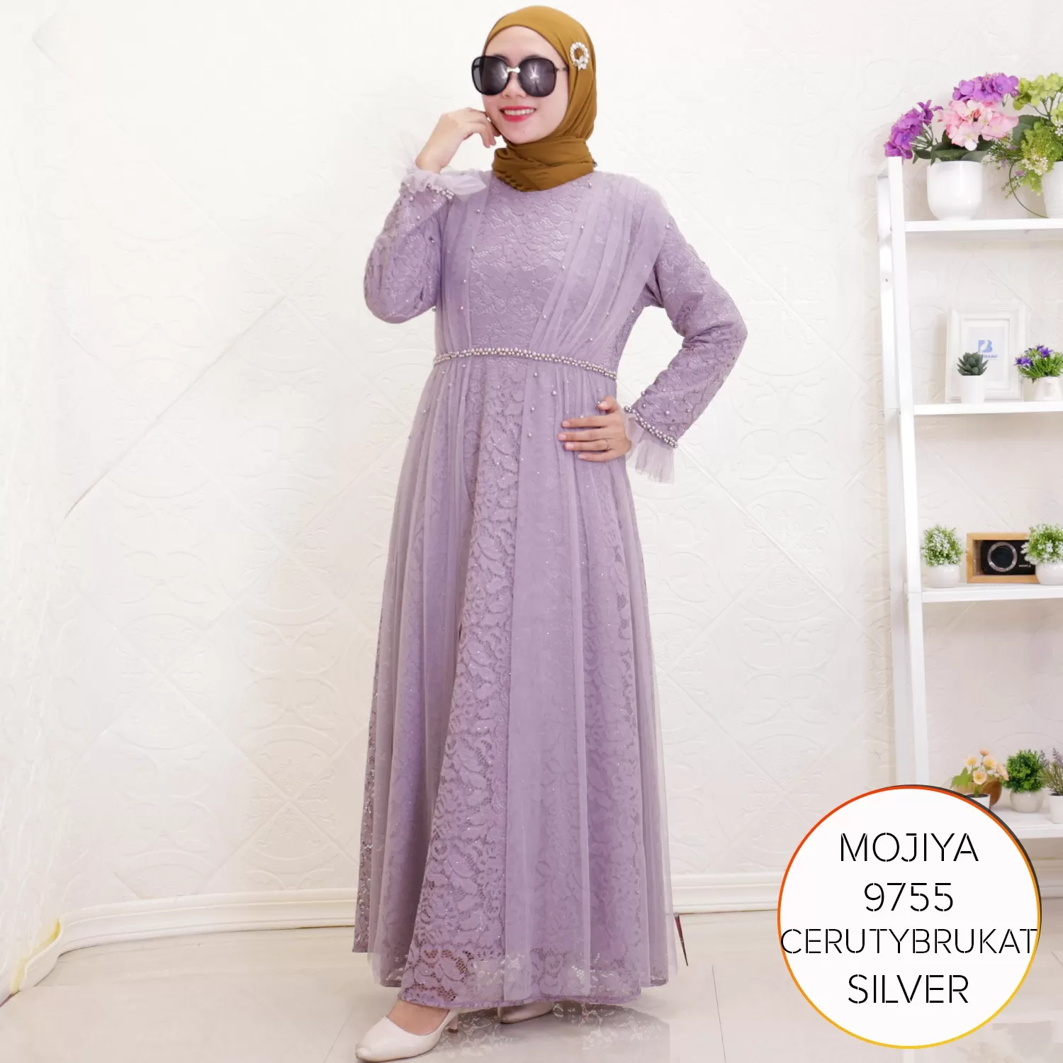 Gamis Pesta Ozias Brukat Tile Mutiara Elegan Mojiya