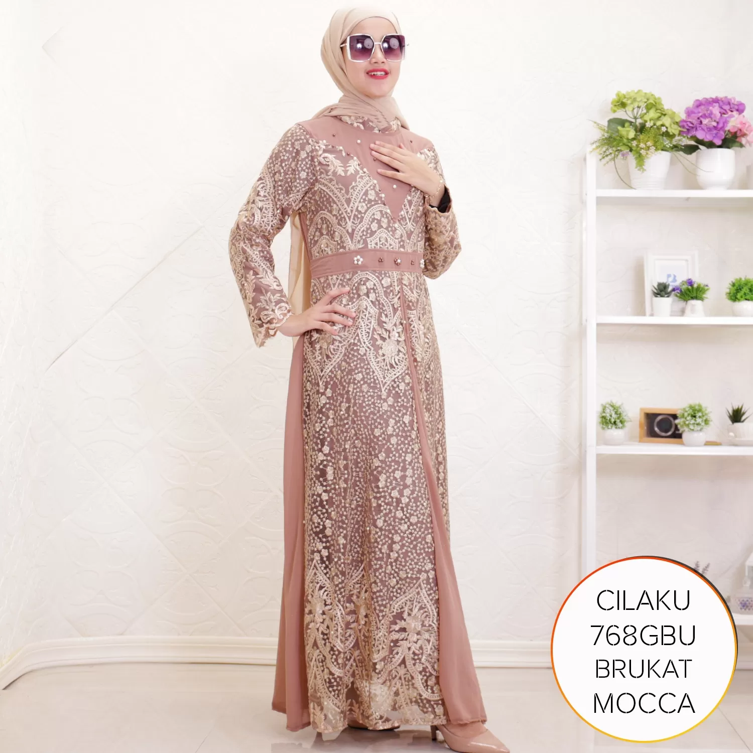 Gamis Pesta Ceruty Furing Brukat Tile Mewah Cilaku