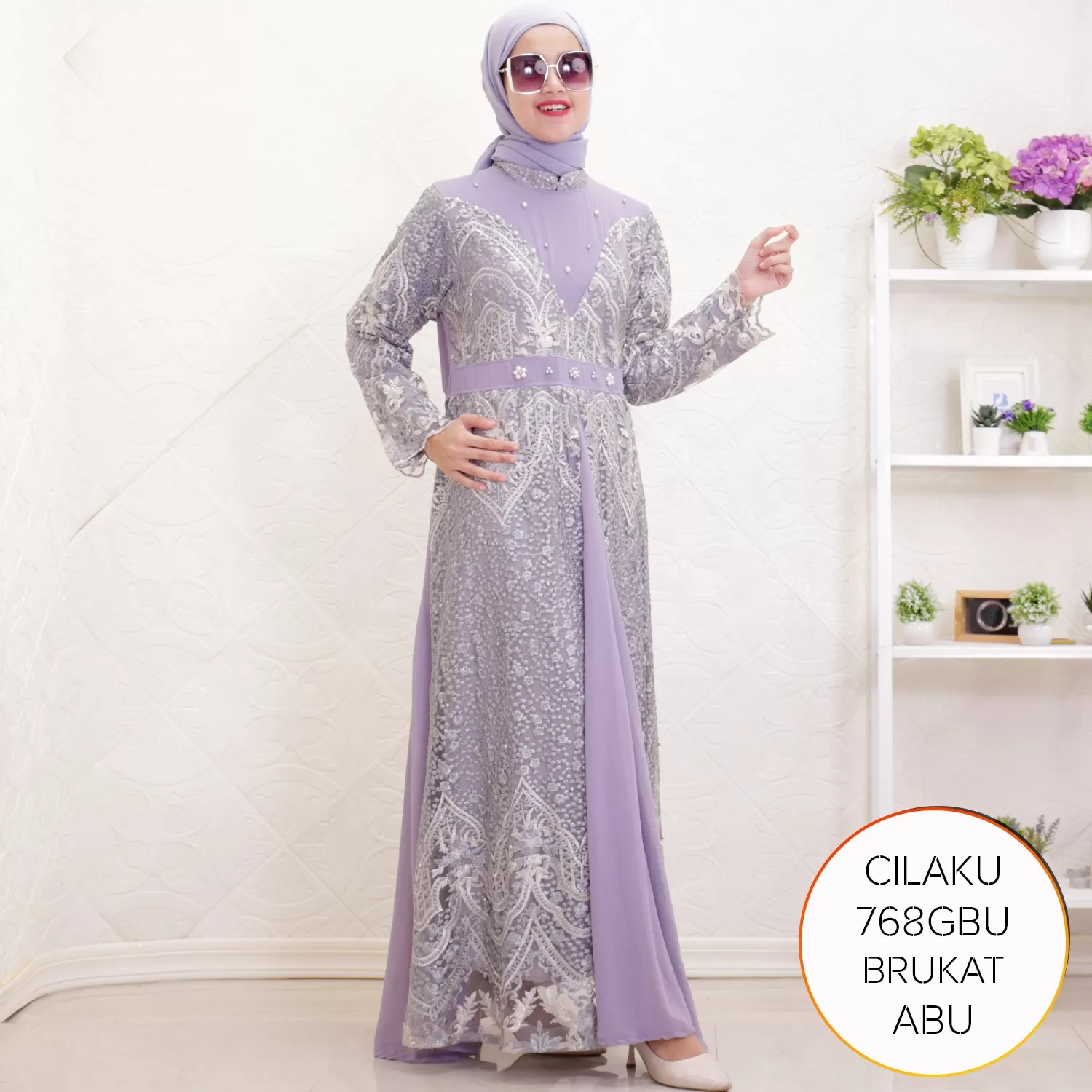 Gamis Pesta Ceruty Furing Brukat Tile Mewah Cilaku