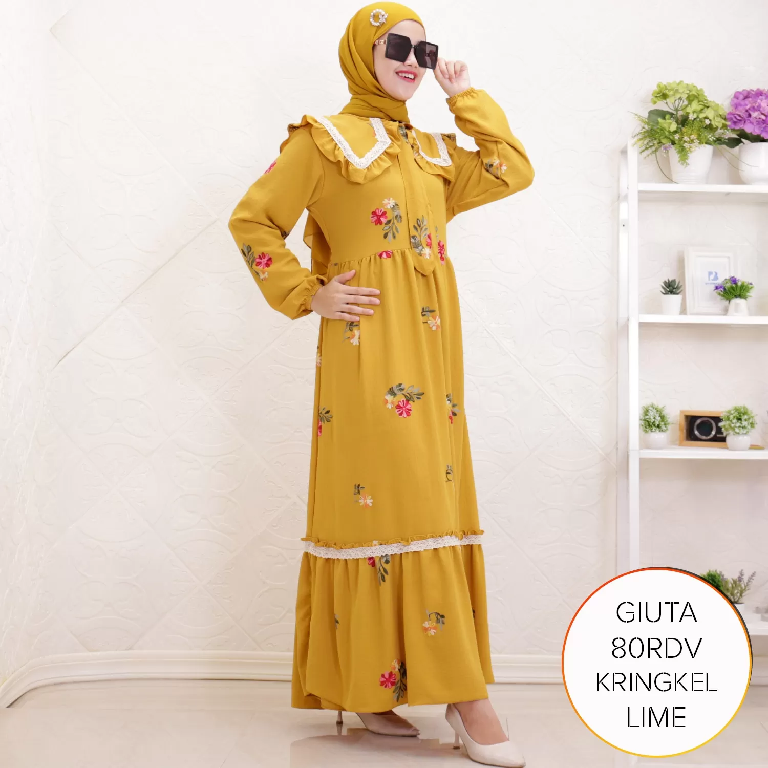 Gamis Jumbo Mayung Kringkel PomPom Rainbow Busui Sleting Kerah Korea Renda Giuta A 4