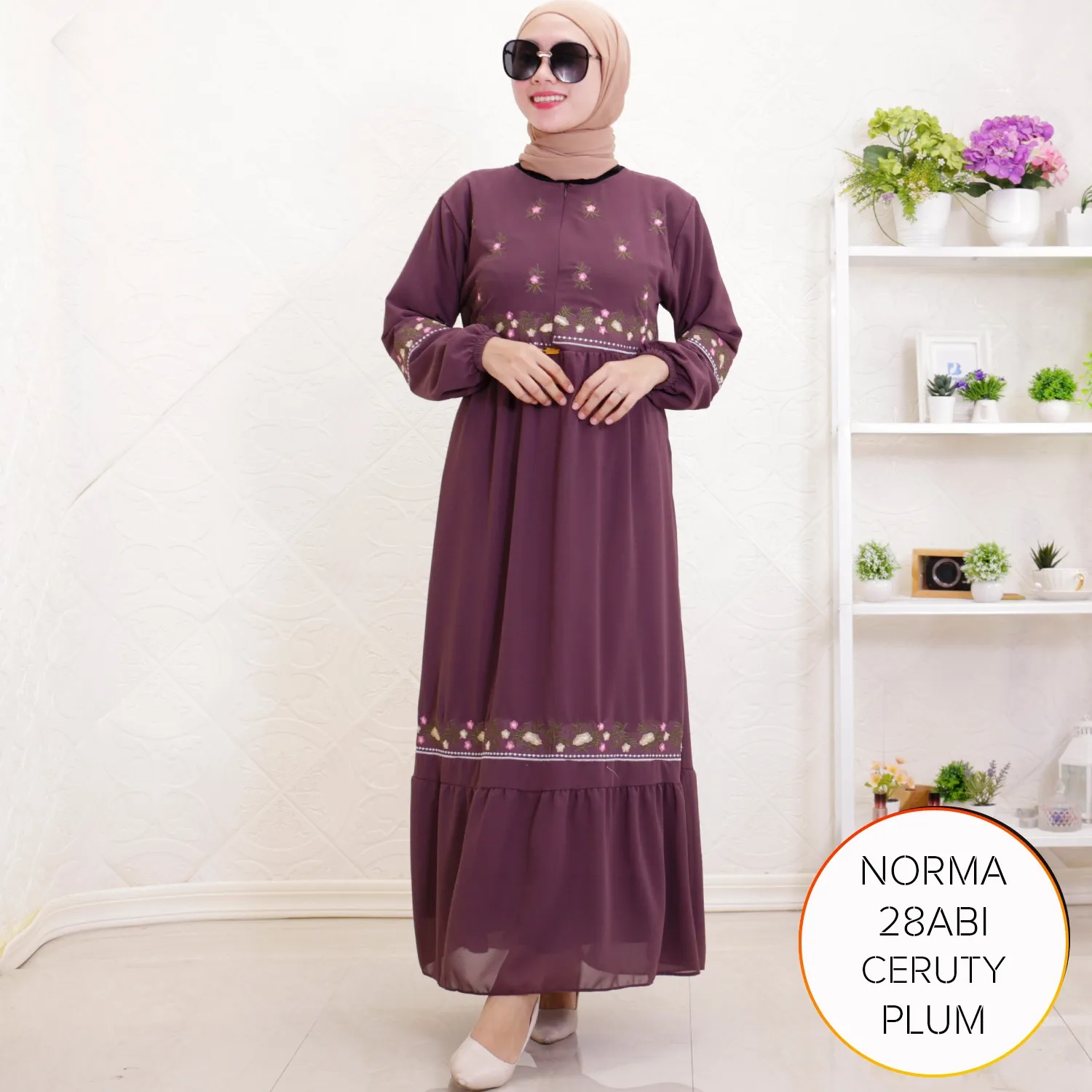 Gamis Bordir Ceruty Furing Busui Wudhu Friendly Allsize Norma E  2 E4