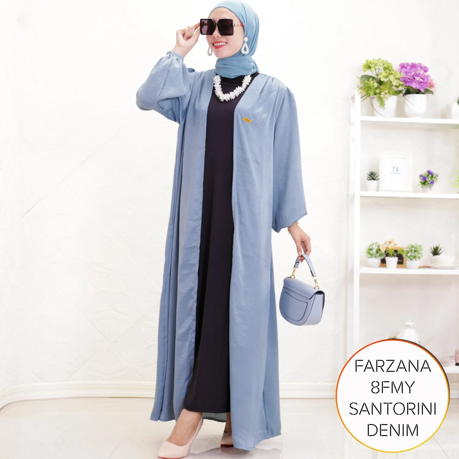 Long Kardigan Panjang Santorini Pufy Obi Belt Farzana E3