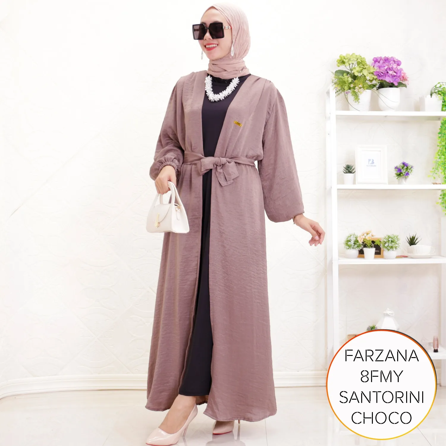 Long Kardigan Panjang Santorini Pufy Obi Belt Farzana E3