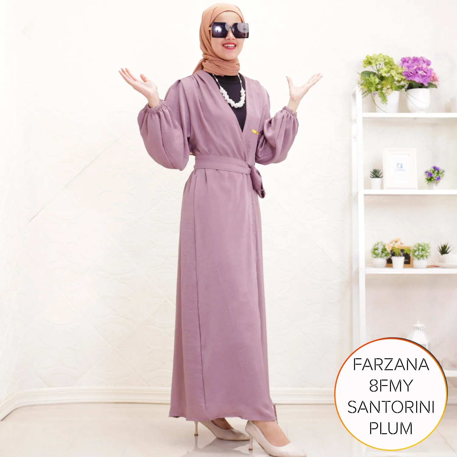 Long Kardigan Panjang Santorini Pufy Obi Belt Farzana E3