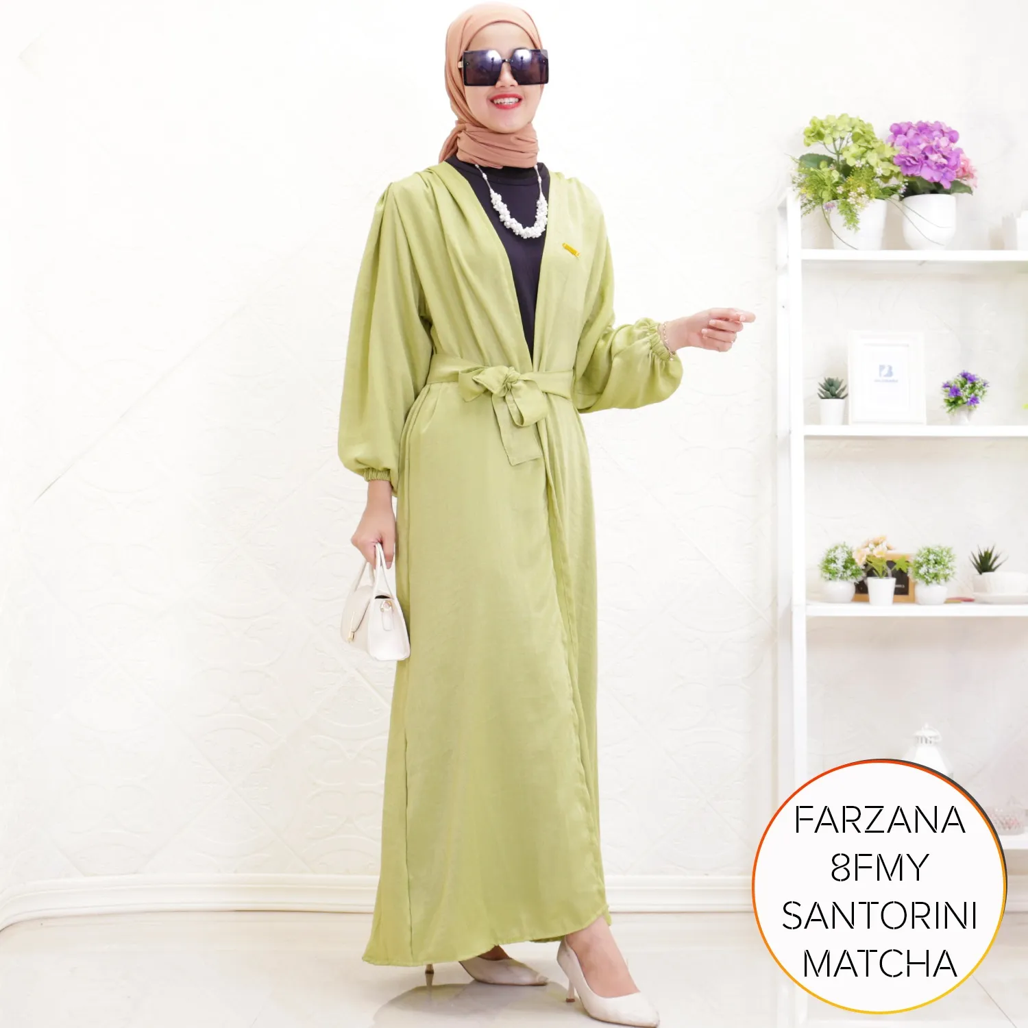 Long Kardigan Panjang Santorini Pufy Obi Belt Farzana E3