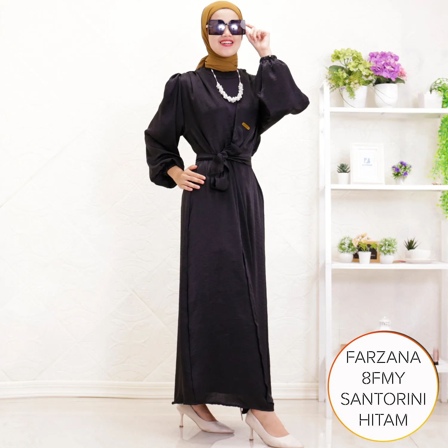 Long Kardigan Panjang Santorini Pufy Obi Belt Farzana E3