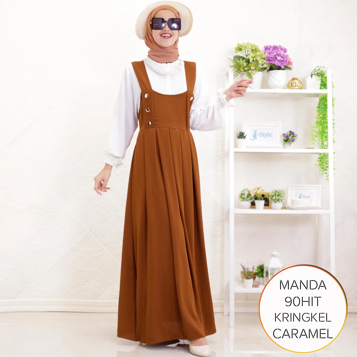 Busana Wanita Muslimah Gamis Overall Style Busui Friendly Kringkel Polos Manda