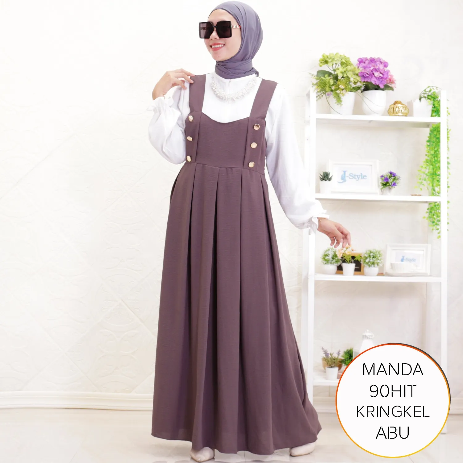 Busana Wanita Muslimah Gamis Overall Style Busui Friendly Kringkel Polos Manda