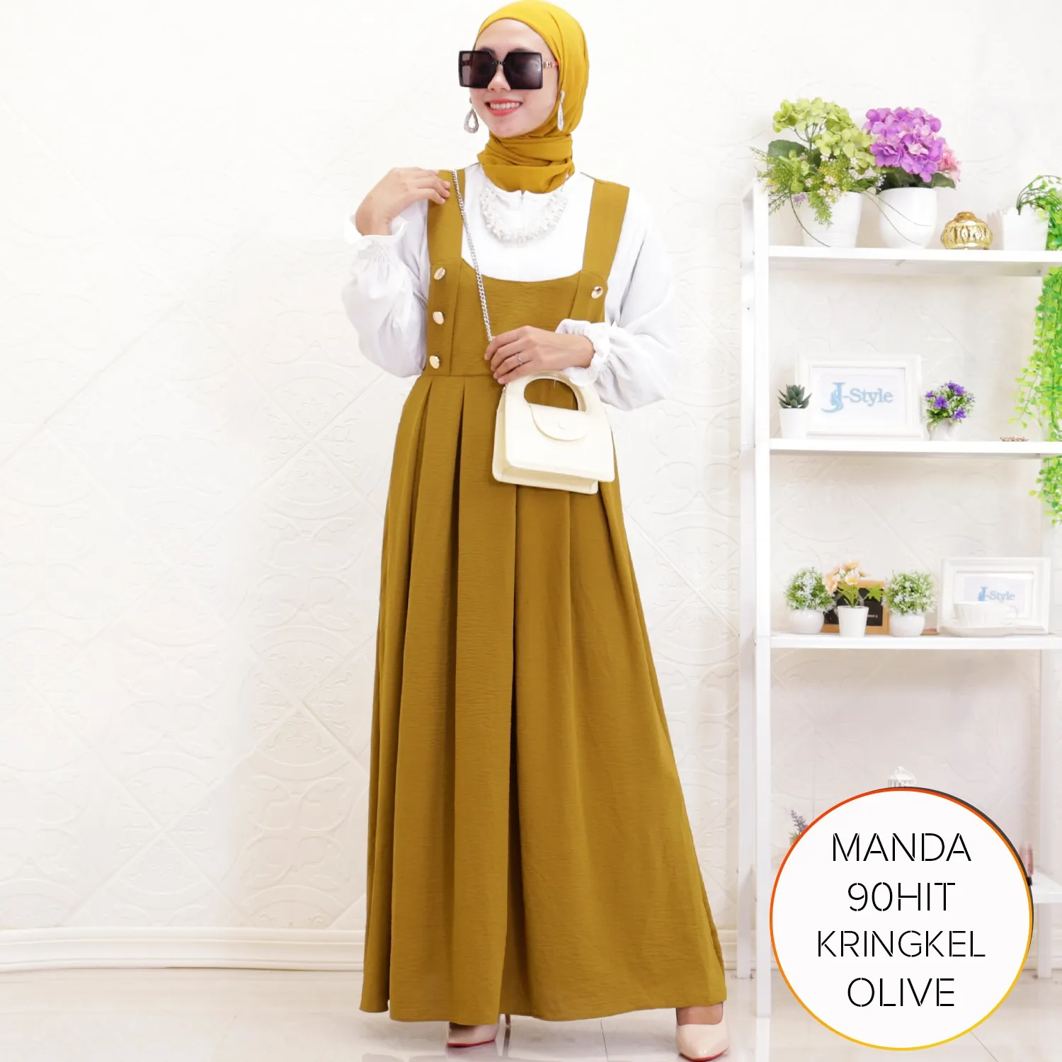 Busana Wanita Muslimah Gamis Overall Style Busui Friendly Kringkel Polos Manda