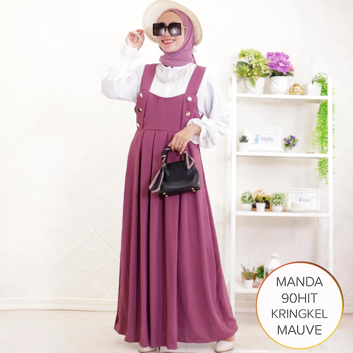 Busana Wanita Muslimah Gamis Overall Style Busui Friendly Kringkel Polos Manda