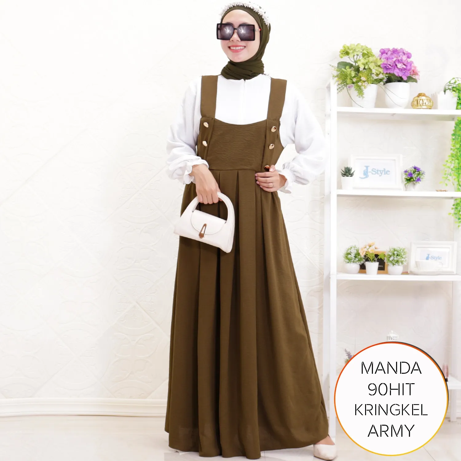 Busana Wanita Muslimah Gamis Overall Style Busui Friendly Kringkel Polos Manda