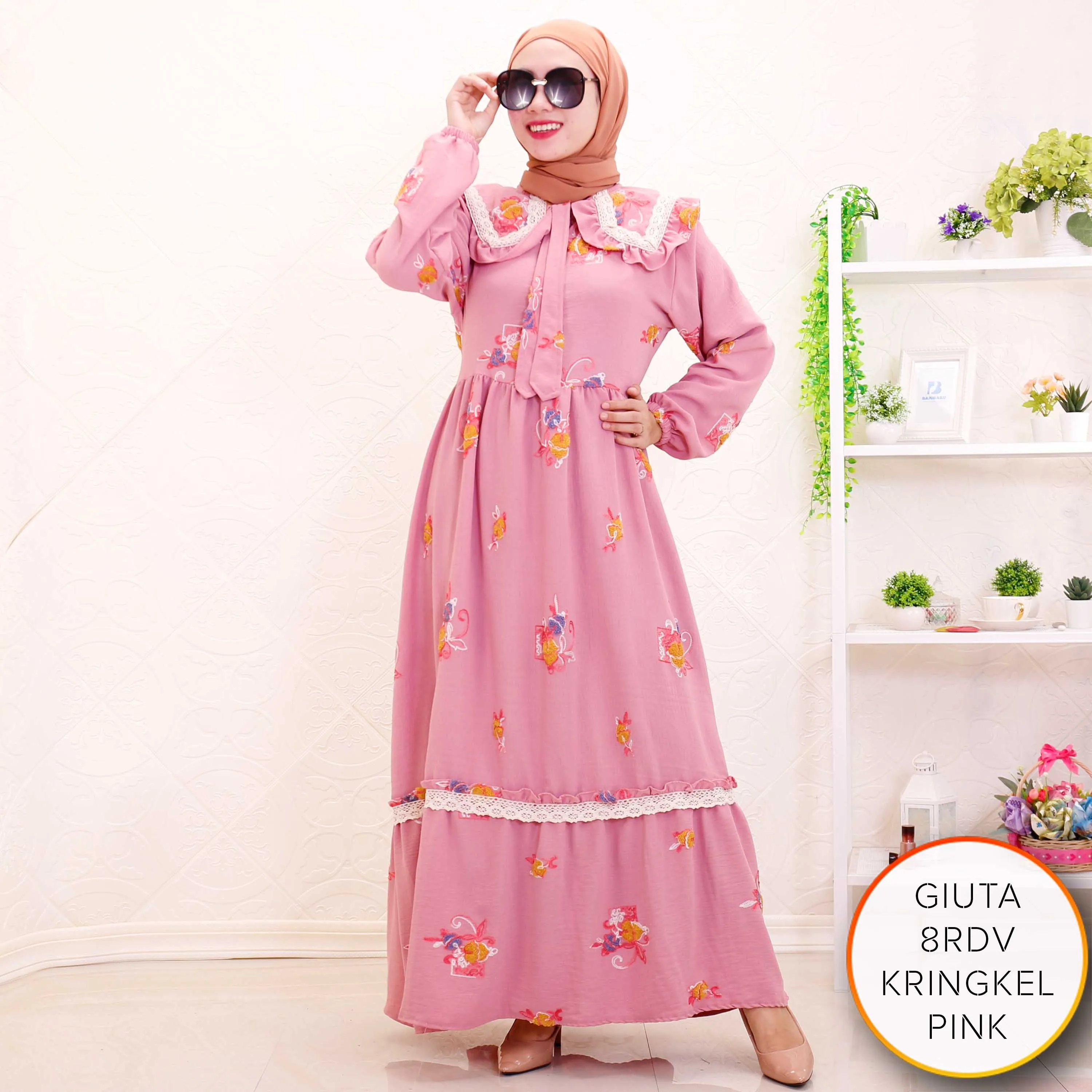 Gamis Jumbo Mayung Kringkel PomPom Rainbow Busui Sleting Kerah Korea Renda Giuta A 4