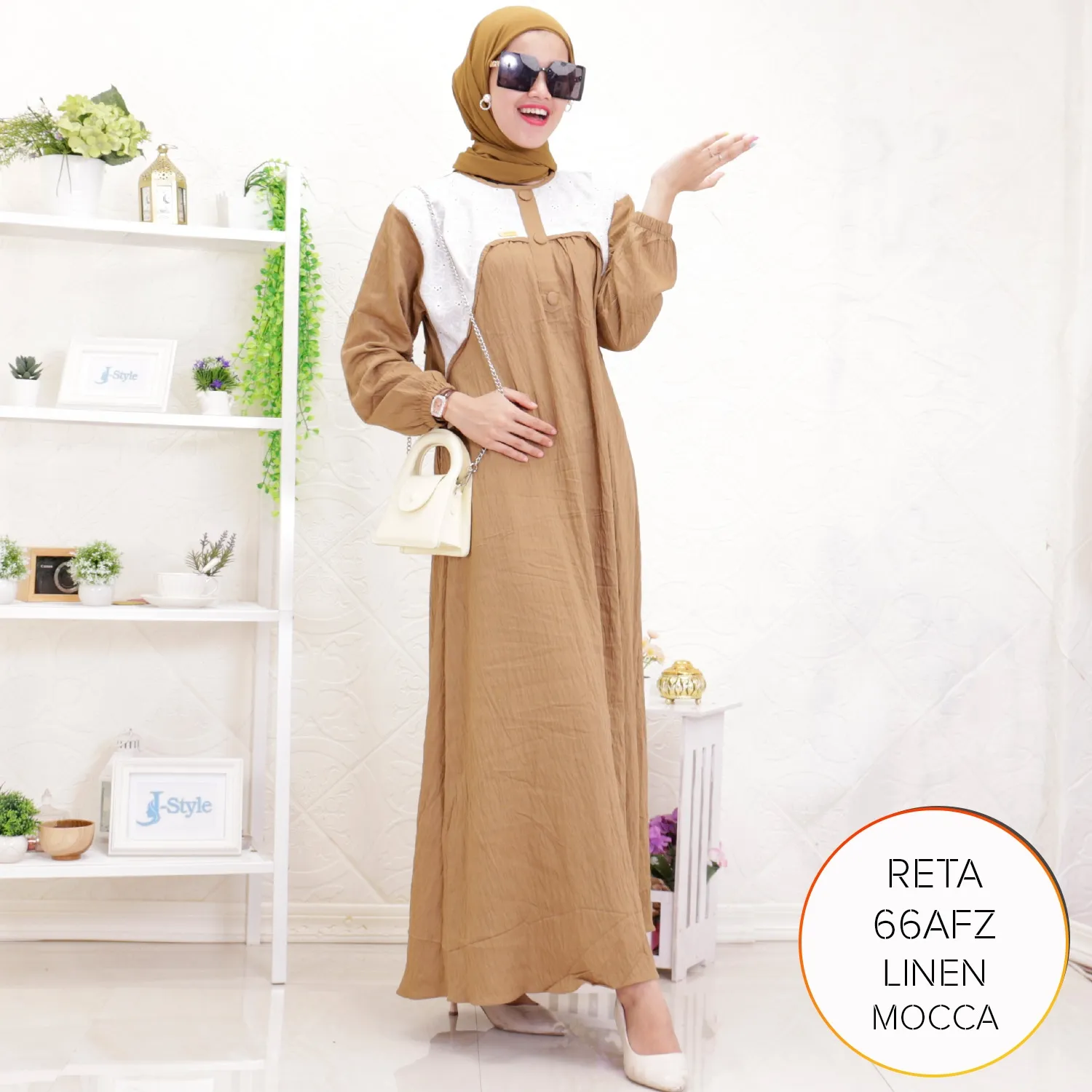 Gamis Muslimah Korean Look Polo Linen Bordir Timbul Wudhu Friendly Reta