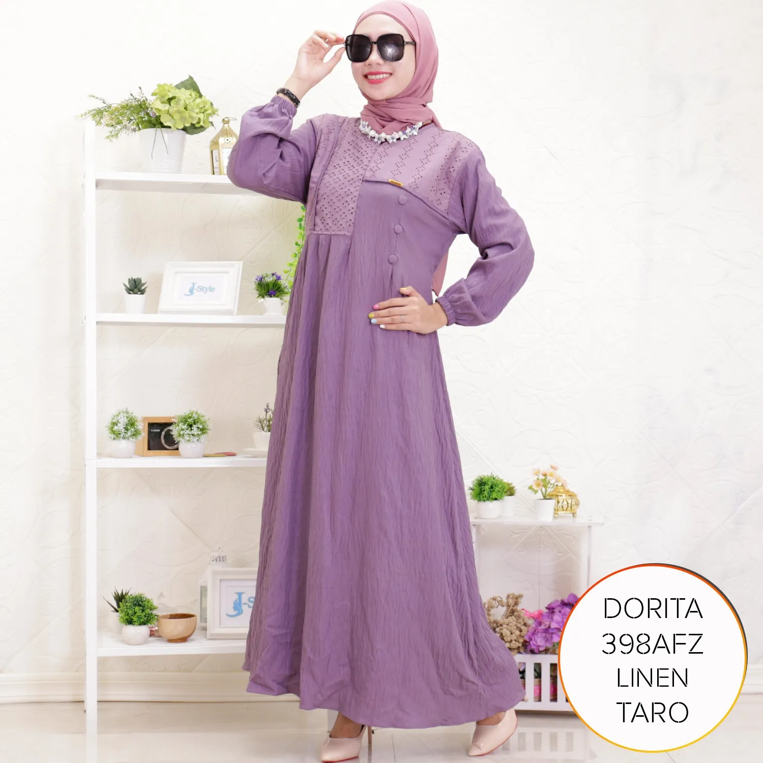 Gamis Polos Polo Linen Korean Style Katun Bordir Busui Friendly Dorita