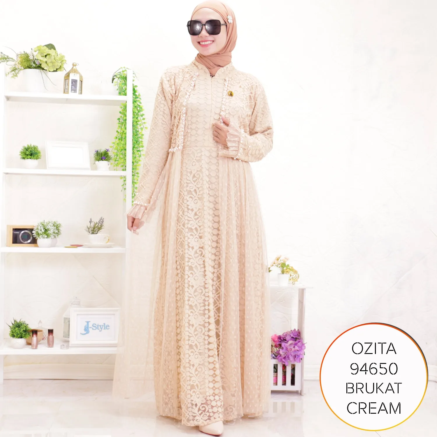 Gamis Jumbo Ozias Brukat Full Furing Busui Cardi Nyatu Ozita