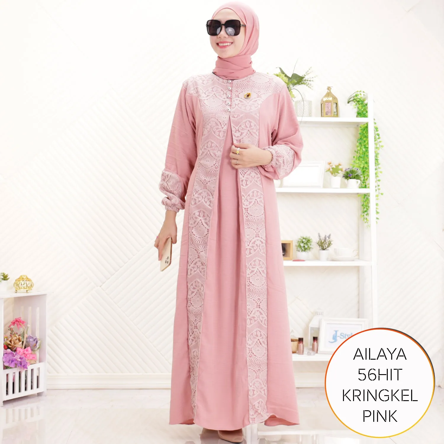 Gamis Pesta Busui Kringkel Mix Brukat Malika Wudhu Friendly Ailaya B 4