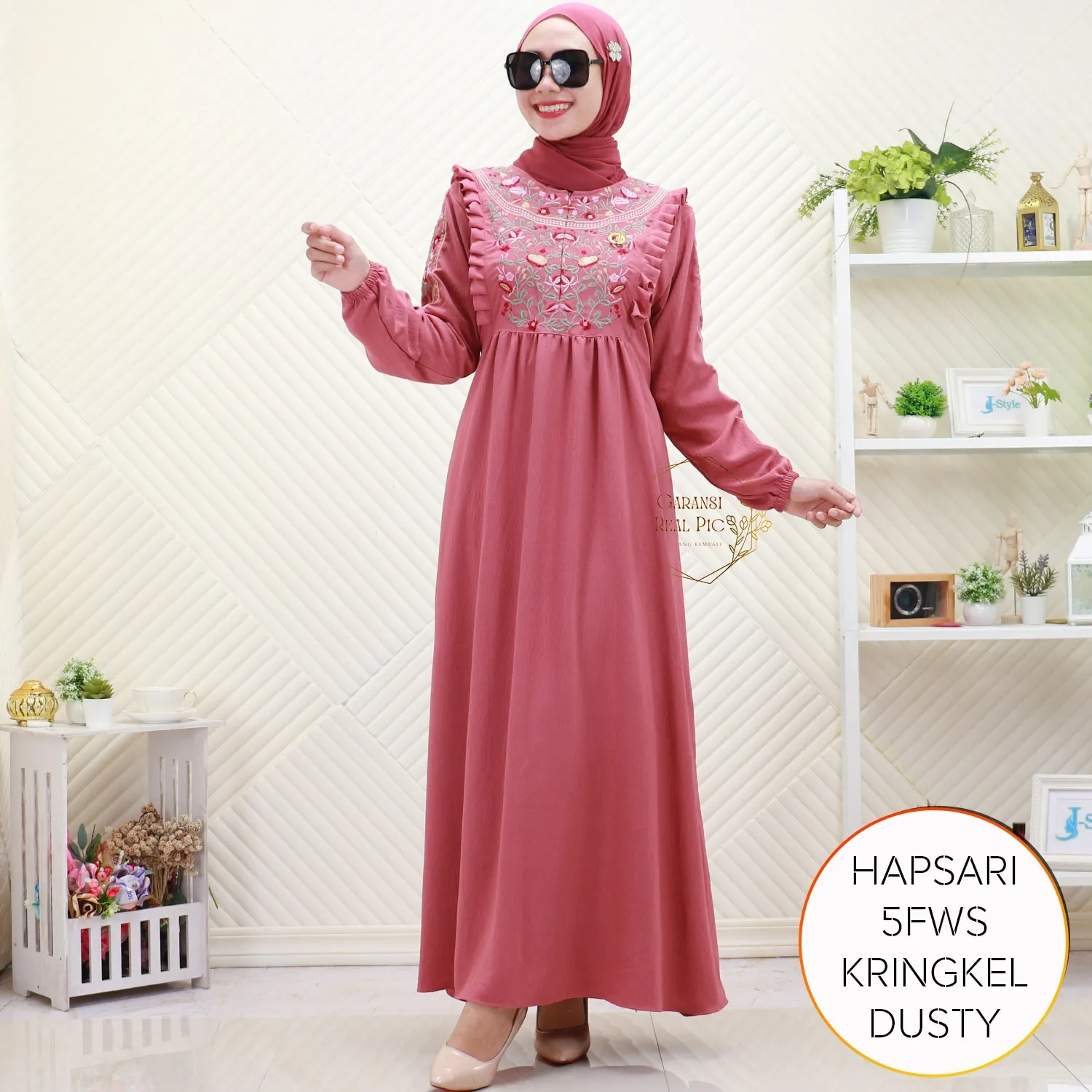 Gamis Crinkle Bordir Busui Friendly Lipit Depan Hapsari