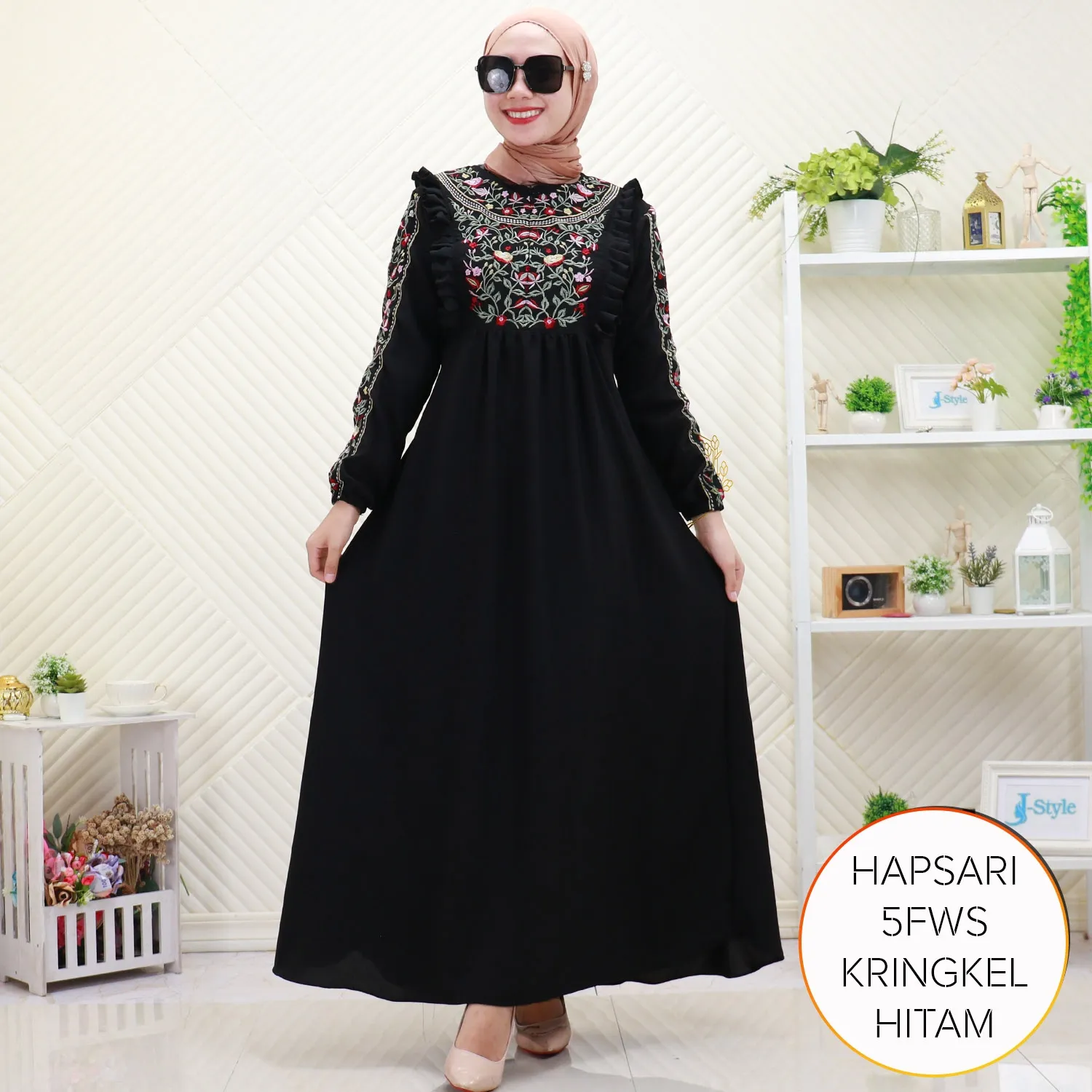 Gamis Crinkle Bordir Busui Friendly Lipit Depan Hapsari