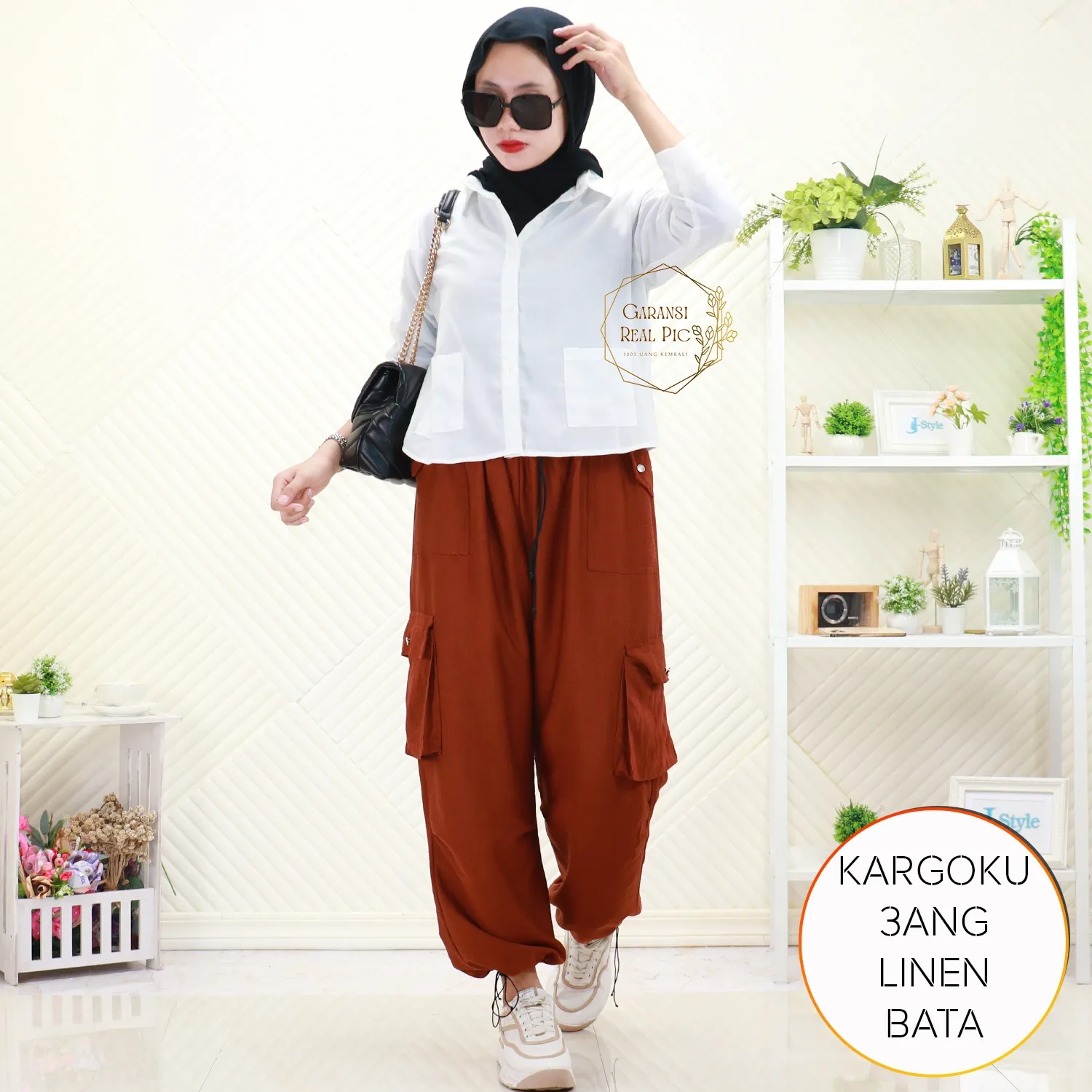 Celana Panjang Cargo Wanita Muslimah Highwaist Korean Style  Polo Linen Kargoku