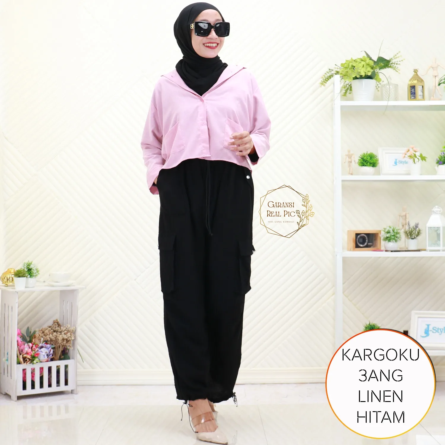 Celana Panjang Cargo Wanita Muslimah Highwaist Korean Style  Polo Linen Kargoku