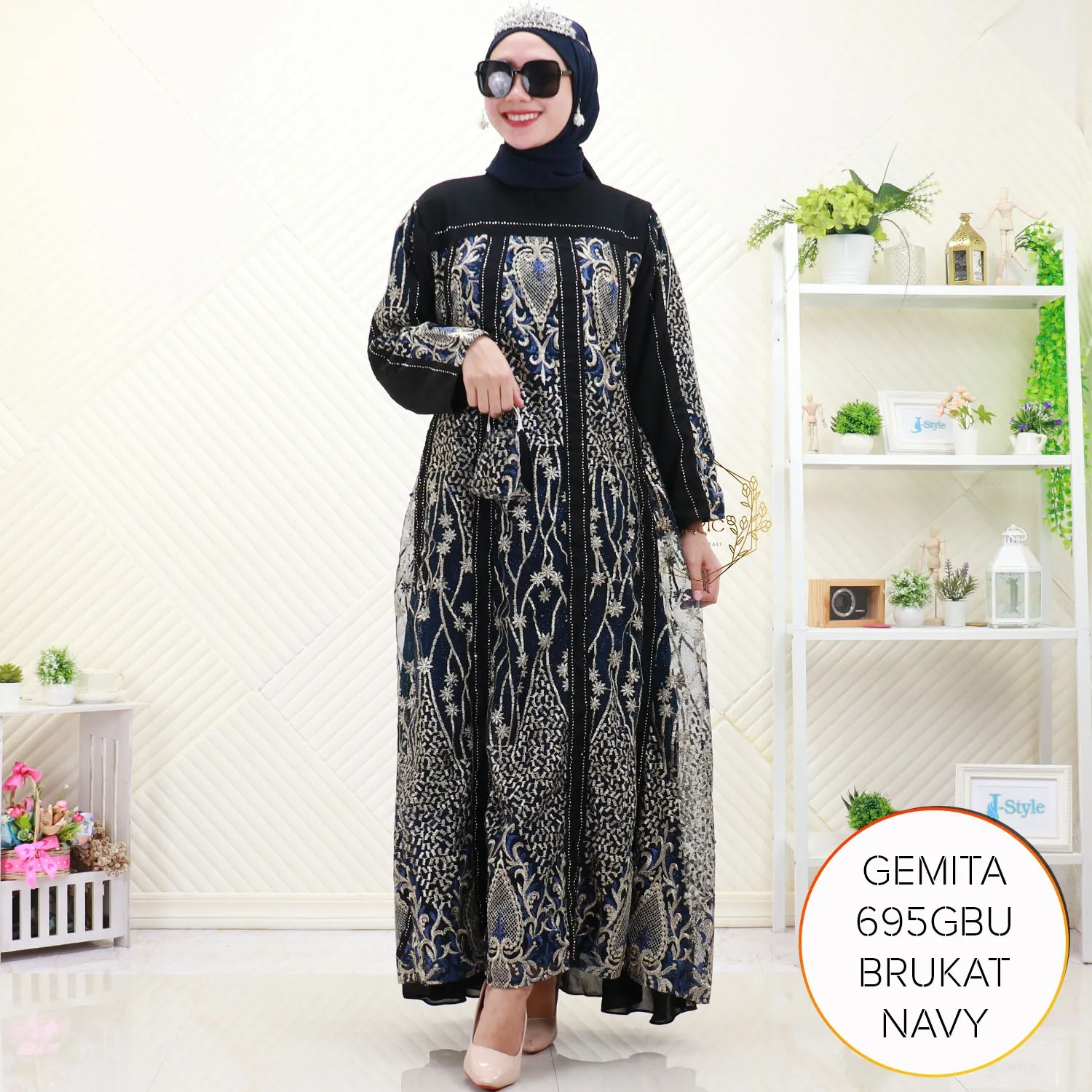 Gamis Pesta Ceruty Mix Brukat Tile Gemita 695GBU Ceruty Brukat - bajubaru.id, Belanja Online di bajubaru.id saja 