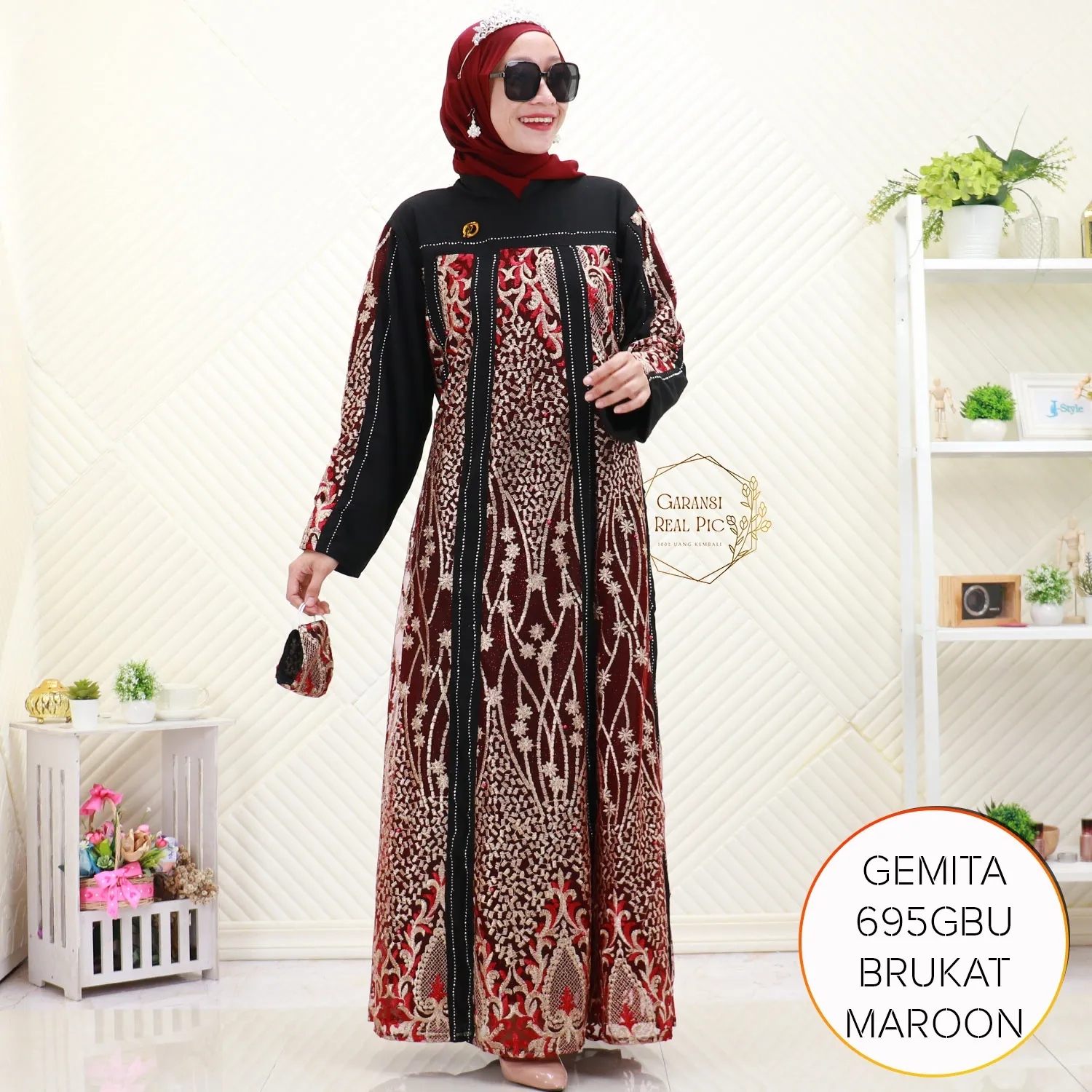 Gamis Pesta Ceruty Mix Brukat Tile Gemita