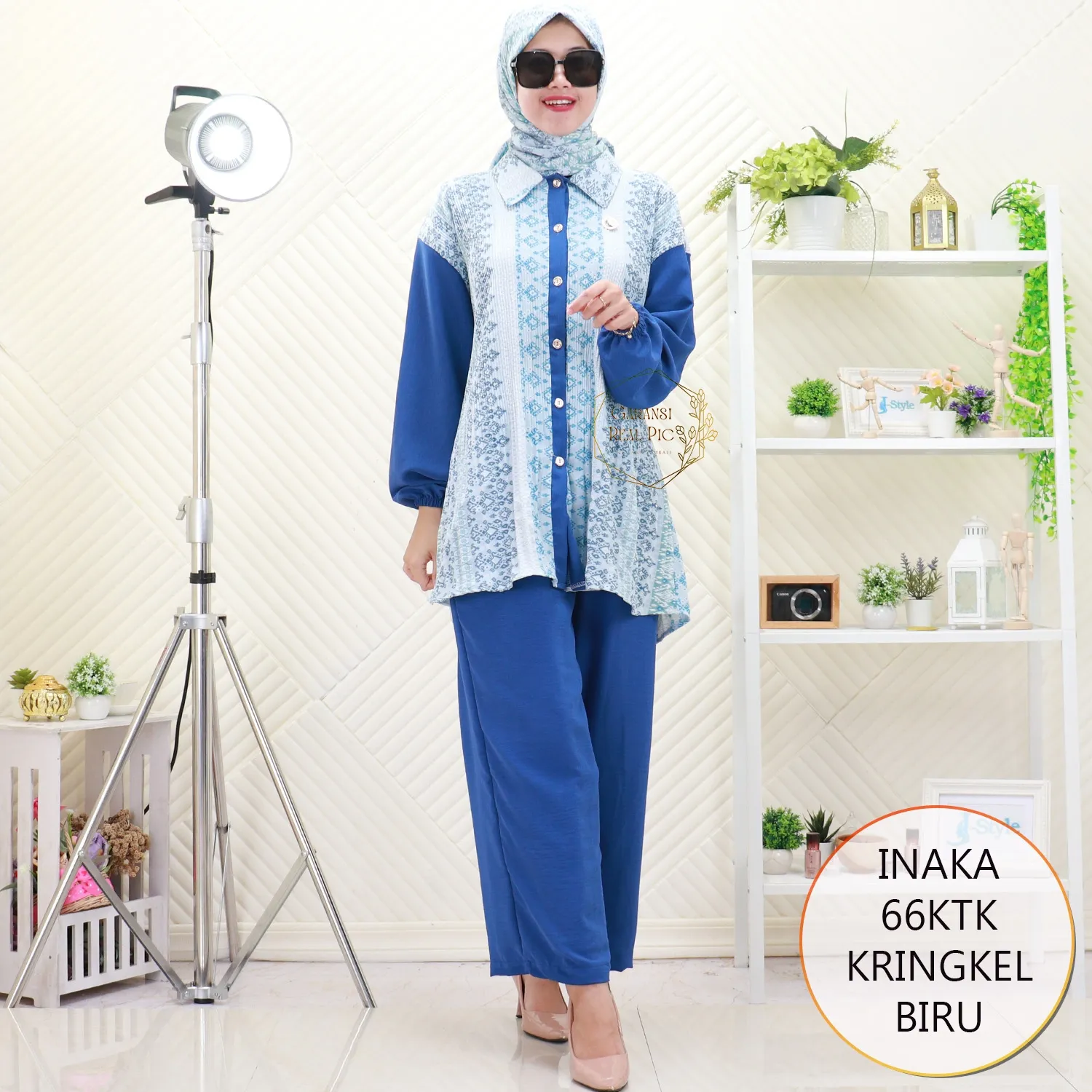 Inaka One Set Tunik Jumbo Crinkle Plisket Lidi Motif Set Hijab Segi Empat