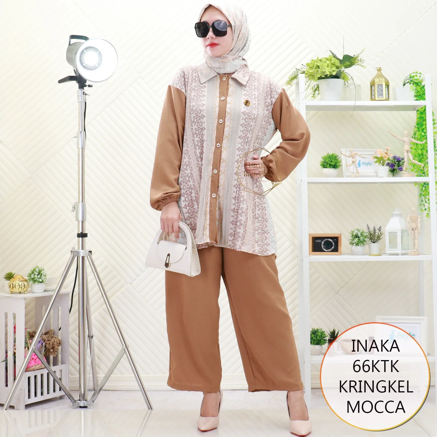 Inaka One Set Tunik Jumbo Crinkle Plisket Lidi Motif Set Hijab Segi Empat