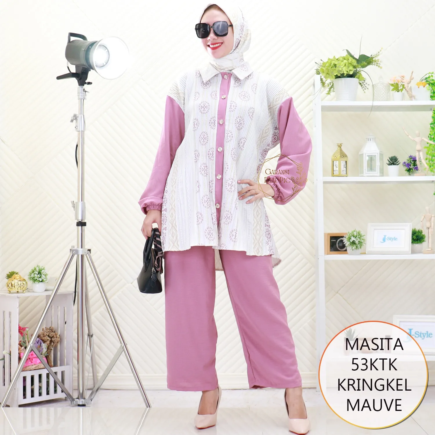 Masita One Set Tunik Jumbo Crinkle Motif Plisket Lidi Busui Friendly Set Hijab Segi Empat
