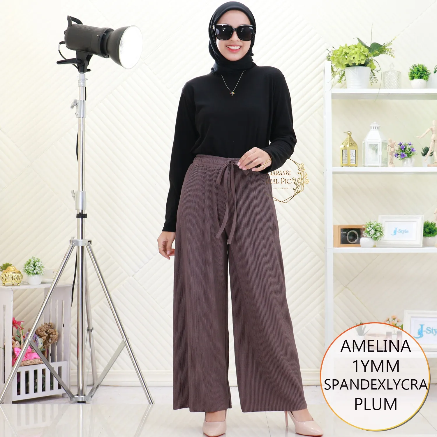 Amelina Celana Kulot Plisket Lidi Spandex Lycra Tali Serut