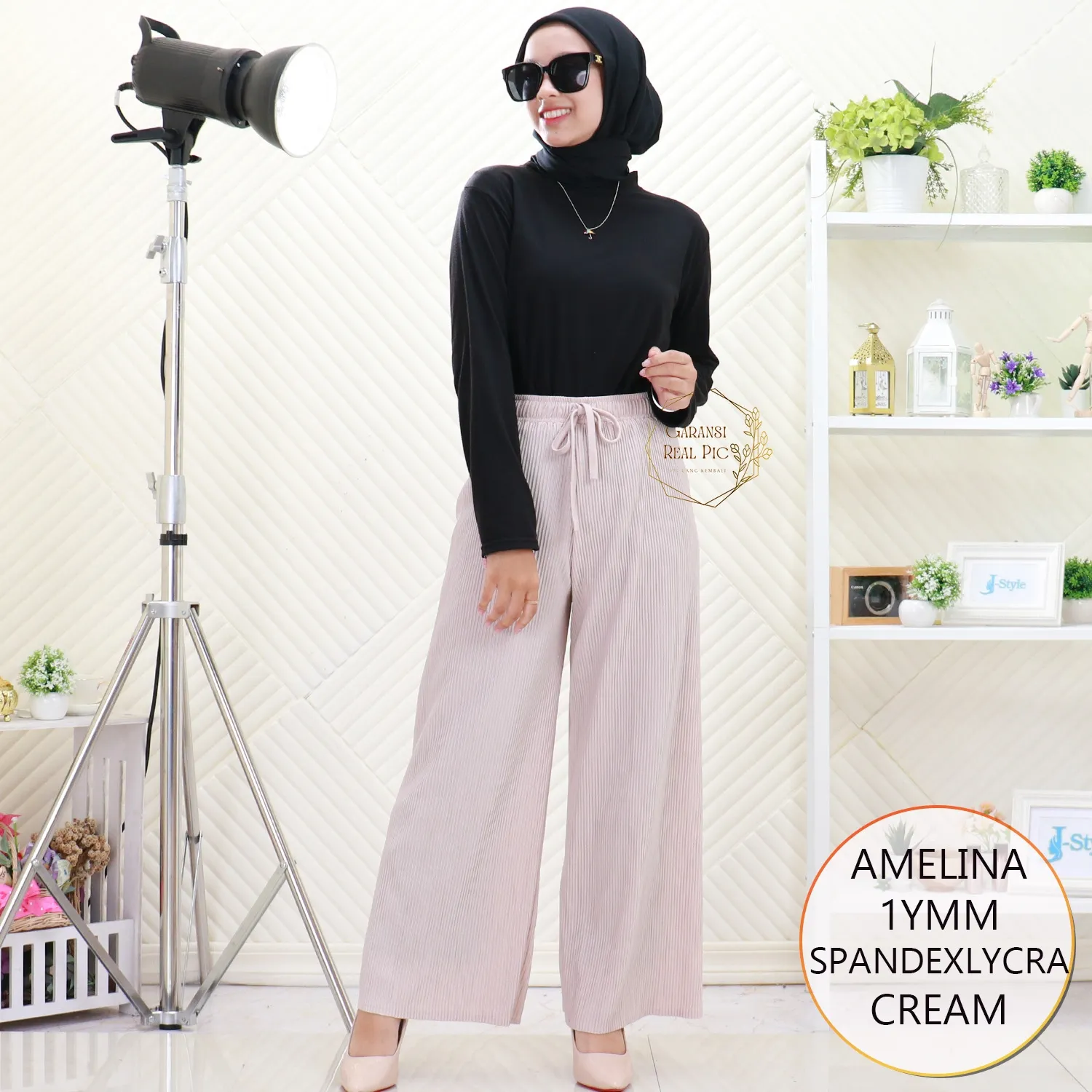 Amelina Celana Kulot Plisket Lidi Spandex Lycra Tali Serut