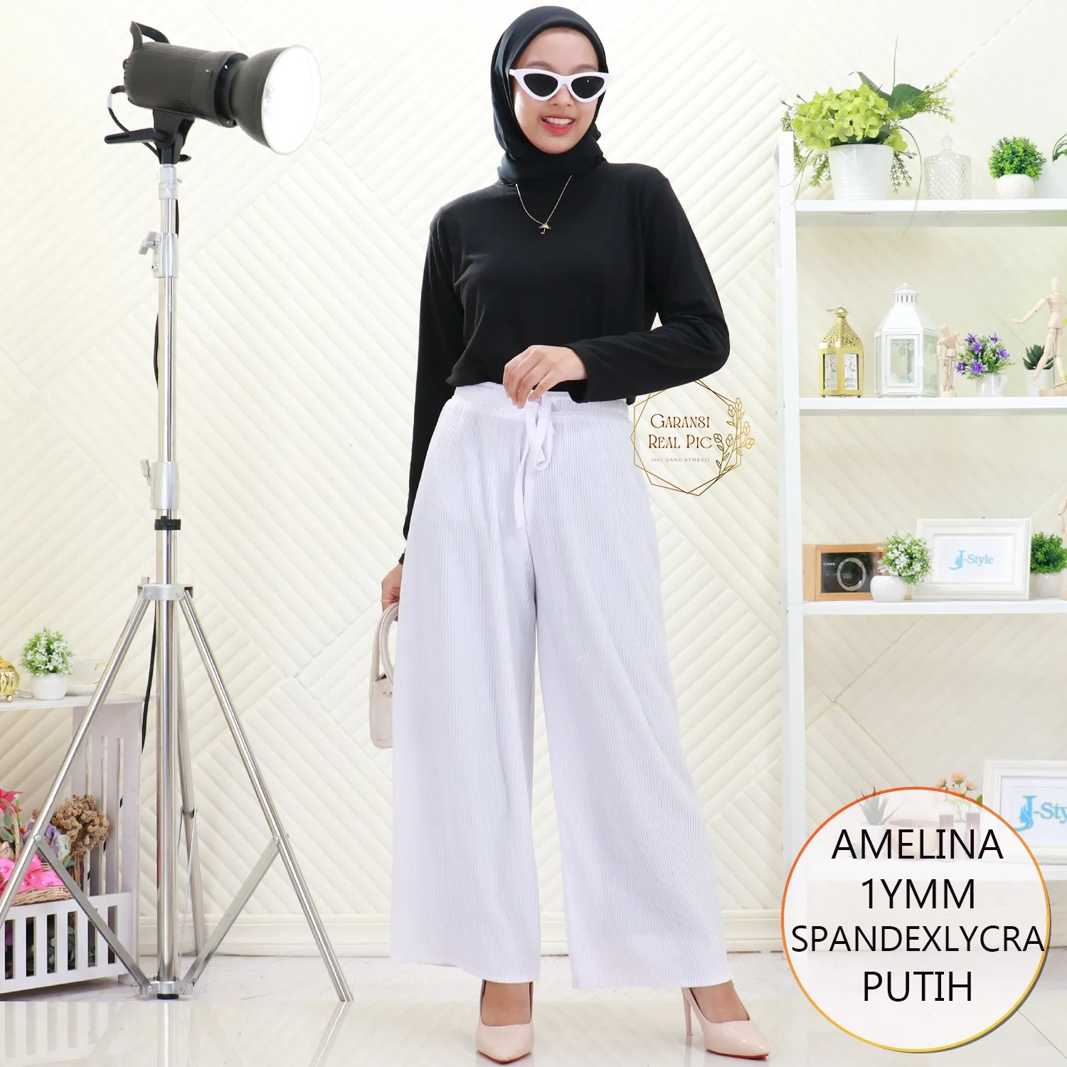 Amelina Celana Kulot Plisket Lidi Spandex Lycra Tali Serut