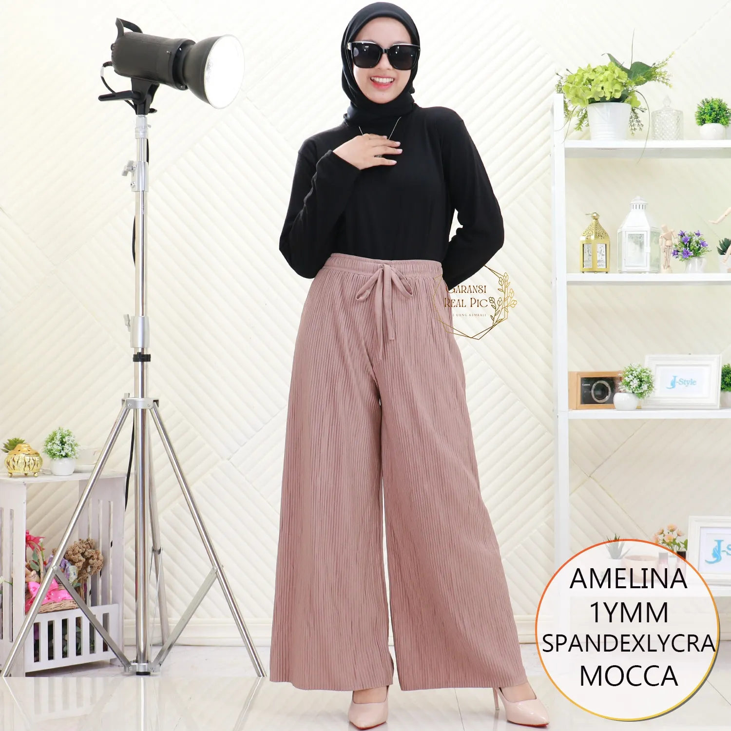 Amelina Celana Kulot Plisket Lidi Spandex Lycra Tali Serut