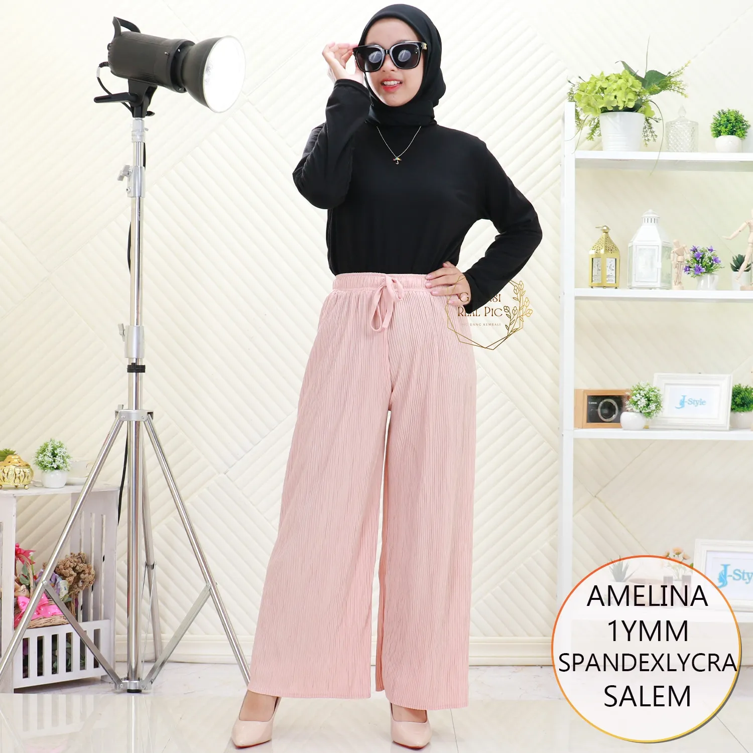 Amelina Celana Kulot Plisket Lidi Spandex Lycra Tali Serut