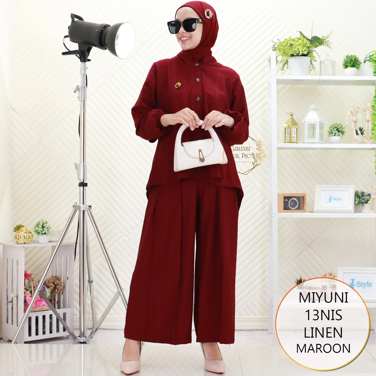 Miyuni One Set Kemeja Linen Full Kancing Model Pinguin Variasi Tali Pita Belakang