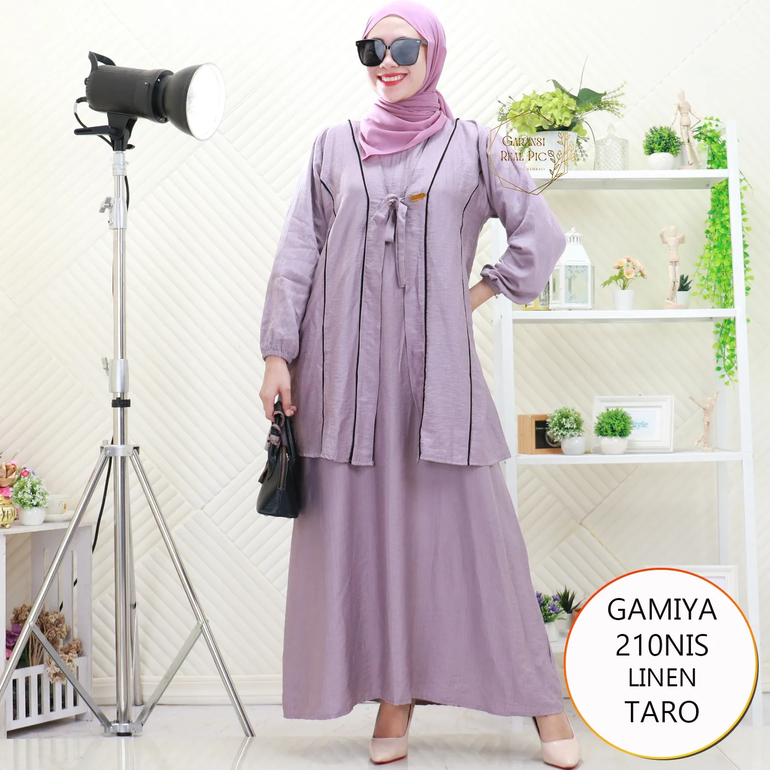 Gamiya Gamis Polo Linen Set Cardy List Hitam Busui Friendly Lengan Balon 210NIS Linen - bajubaru.id, Belanja Online di bajubaru.id saja 