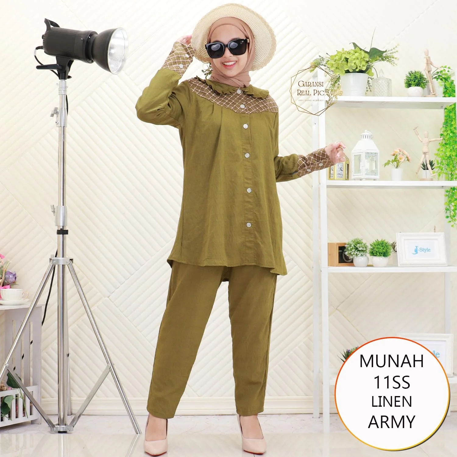 Munah One Set Linen Brukat Kerah Korean Full Kancing 11SS Linen - bajubaru.id, Belanja Online di bajubaru.id saja 