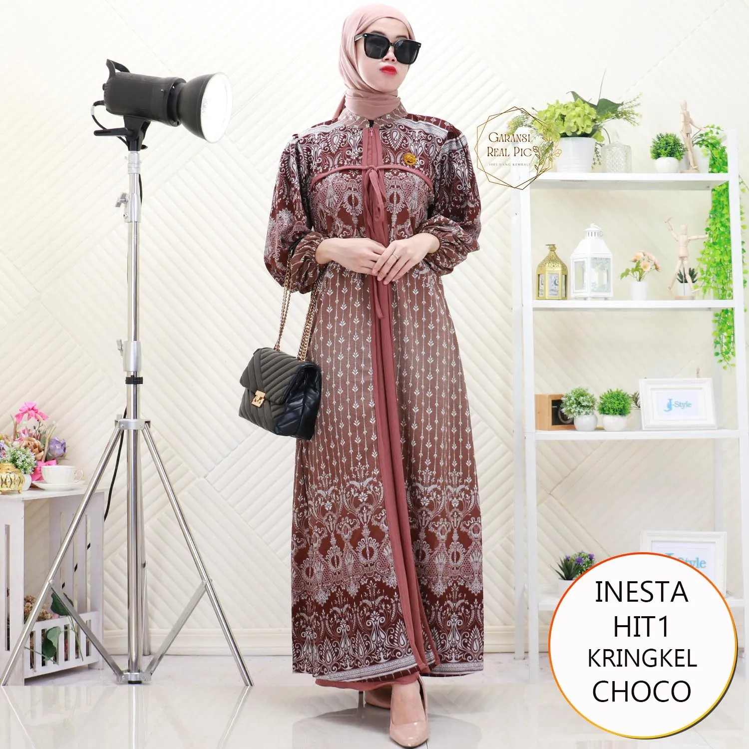 Inesta Gamis Cardi Nyatu Kringkel Airflow Motif Etnik Busui Friendly