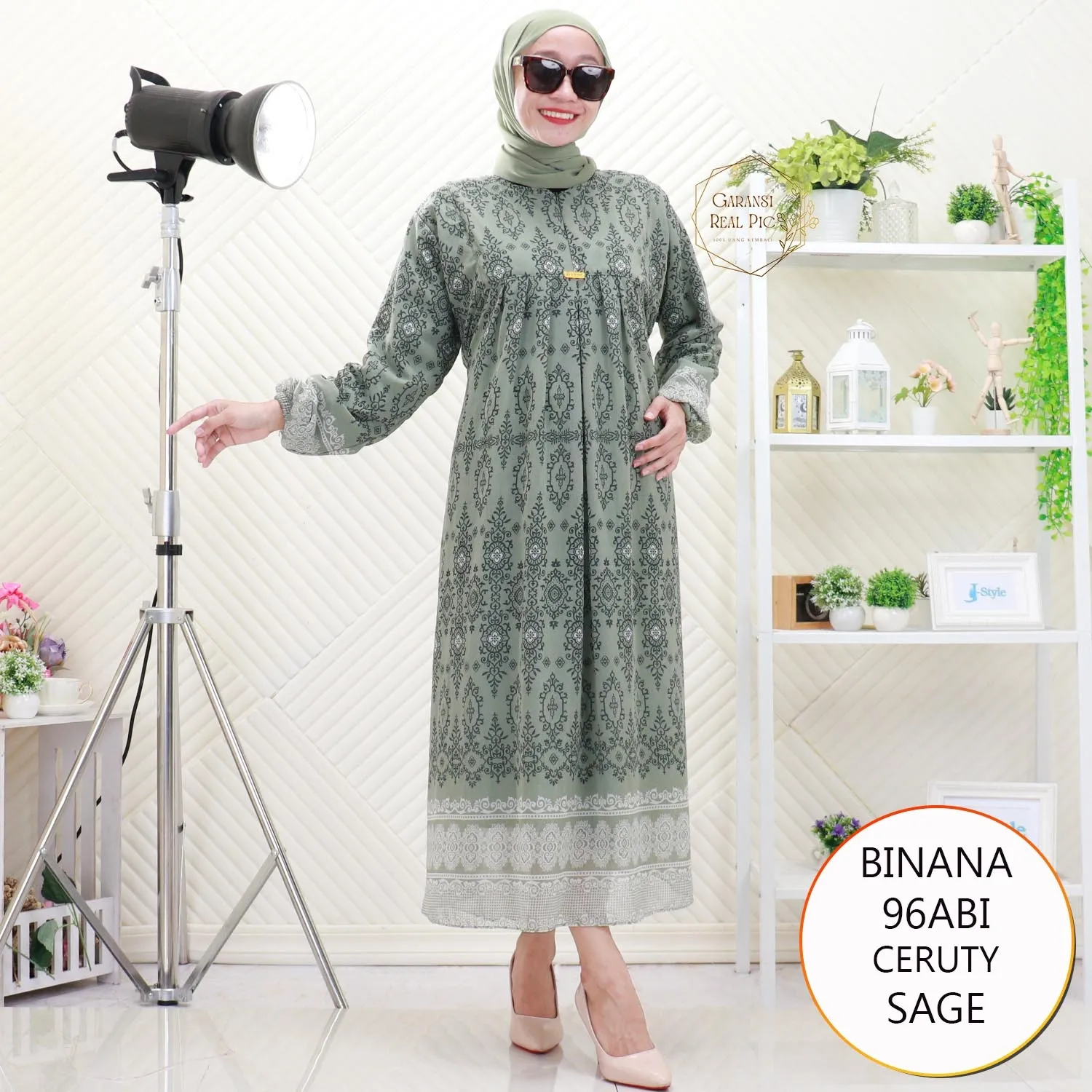 Binana Midi Dress Ceruty Motif Printing Busui Friendly Lipit Depan
