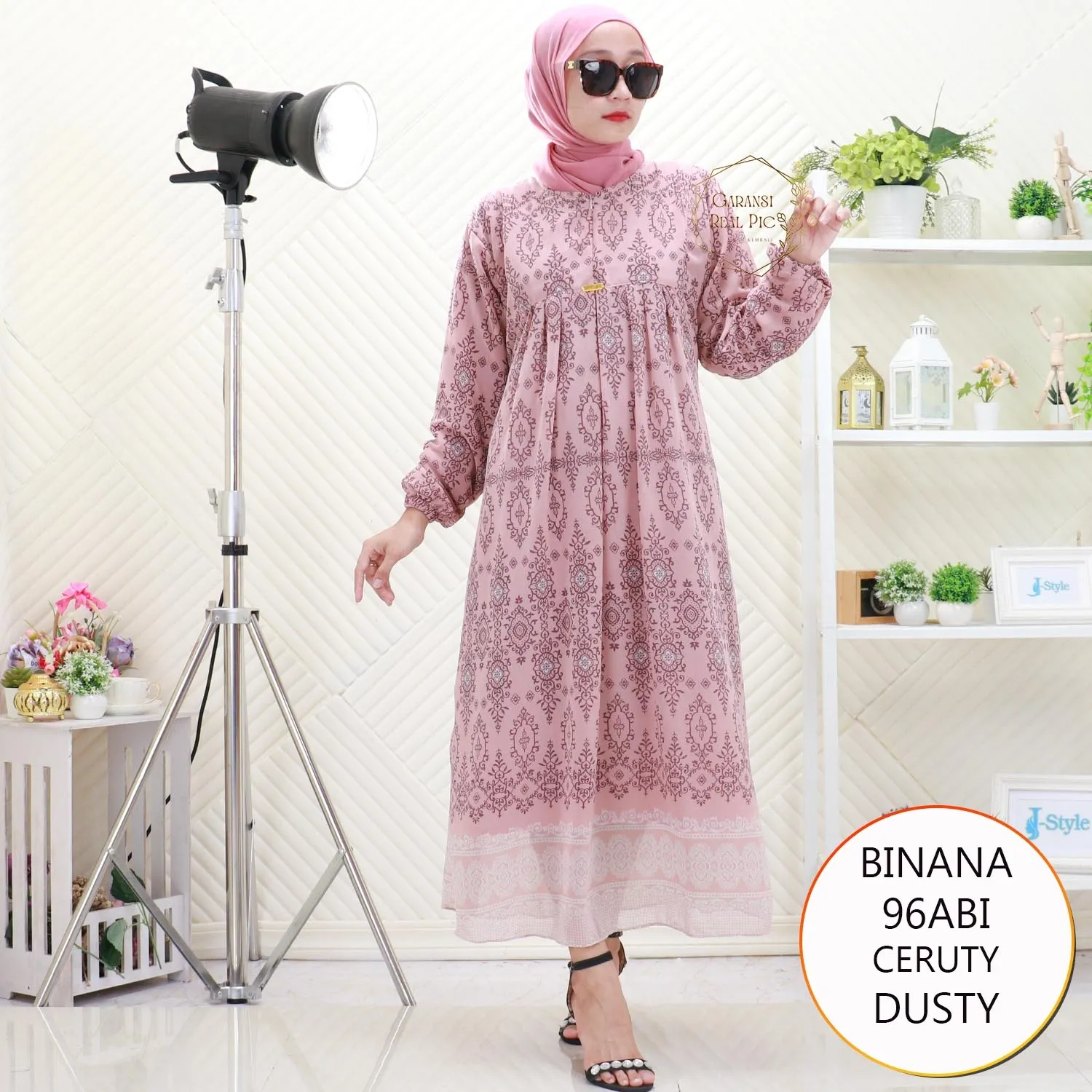 Binana Midi Dress Ceruty Motif Printing Busui Friendly Lipit Depan