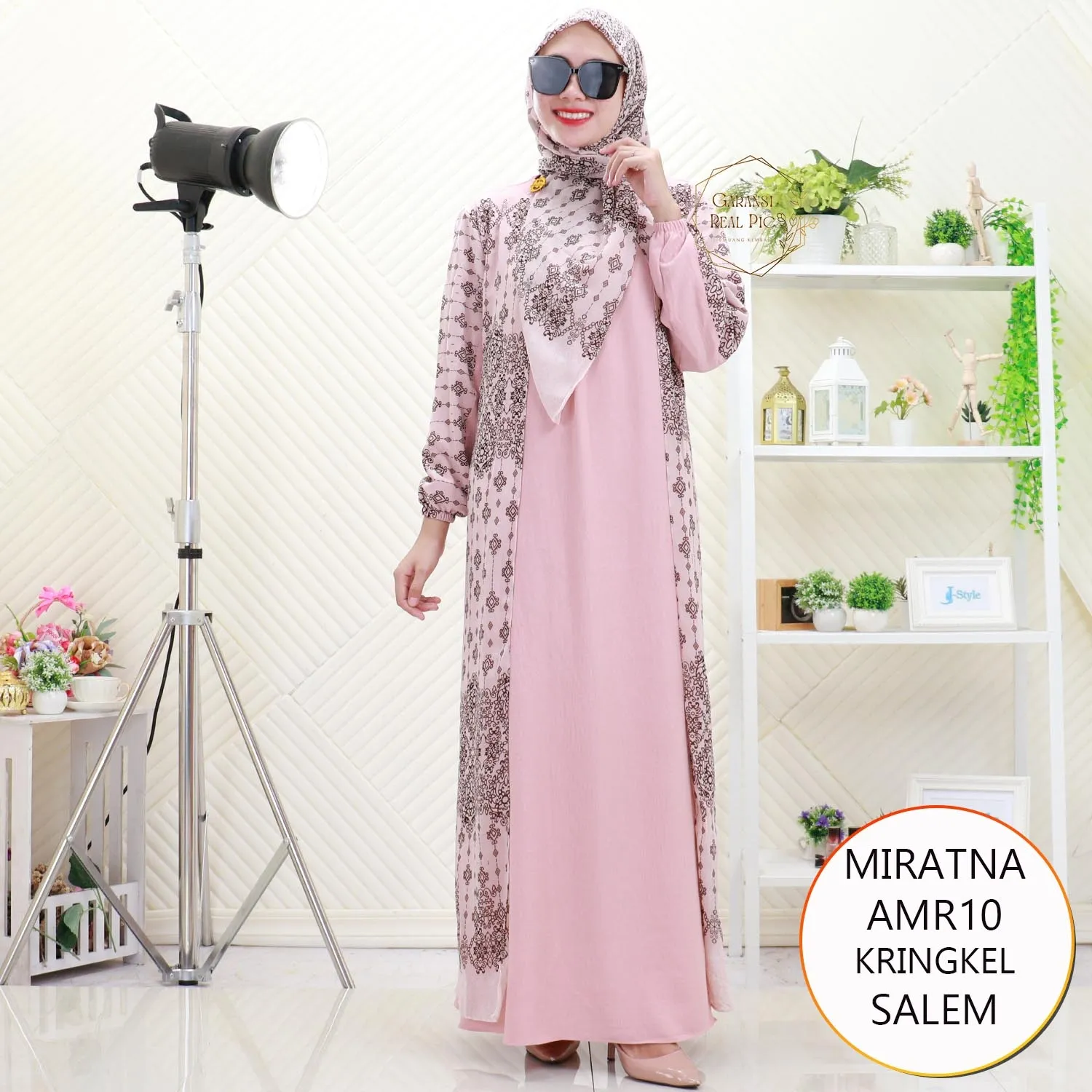 Miratna Gamis Crinkle Set Hijab Wanita Muslimah Long Cardi Nyatu Ceruty Printing Motif