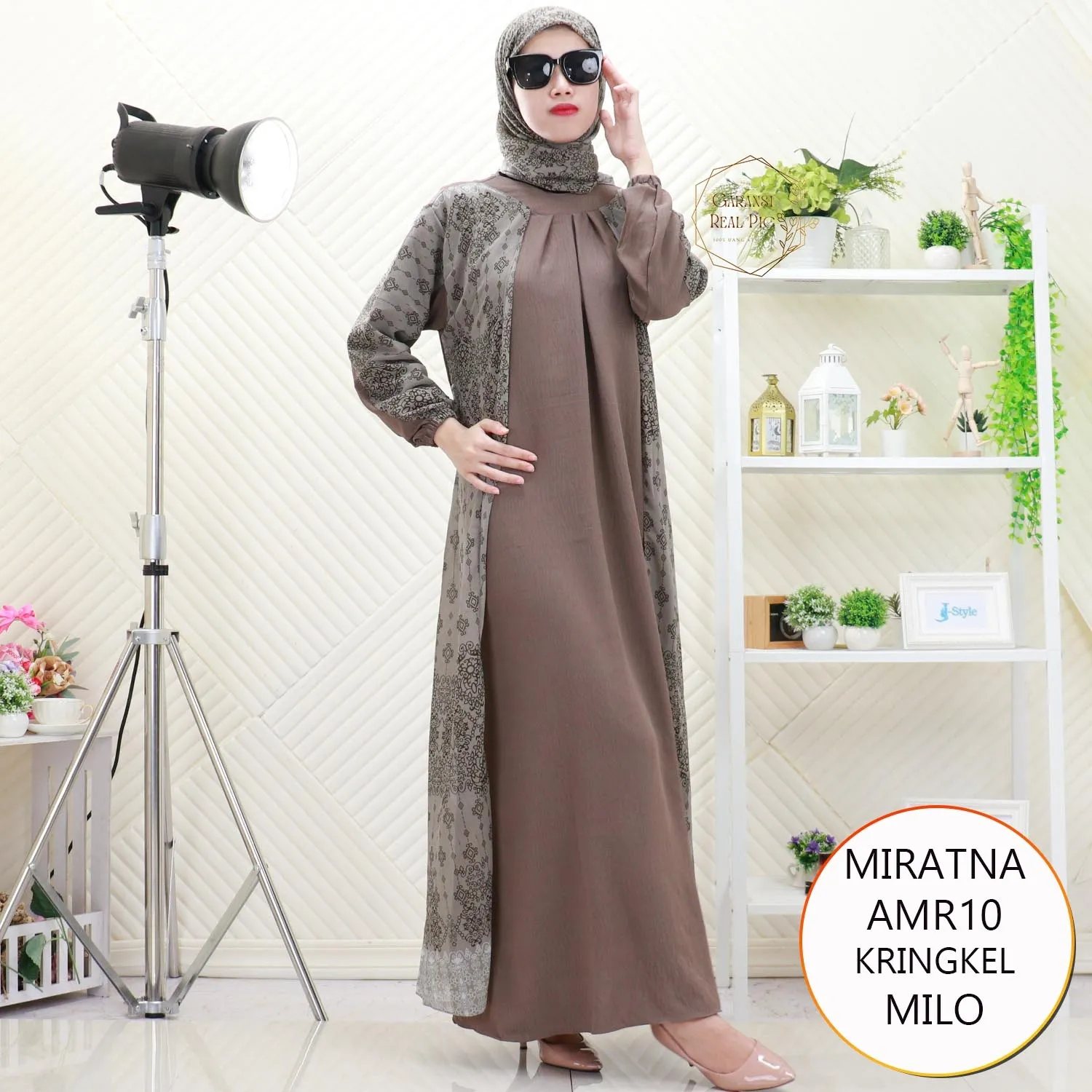 Miratna Gamis Crinkle Set Hijab Wanita Muslimah Long Cardi Nyatu Ceruty Printing Motif