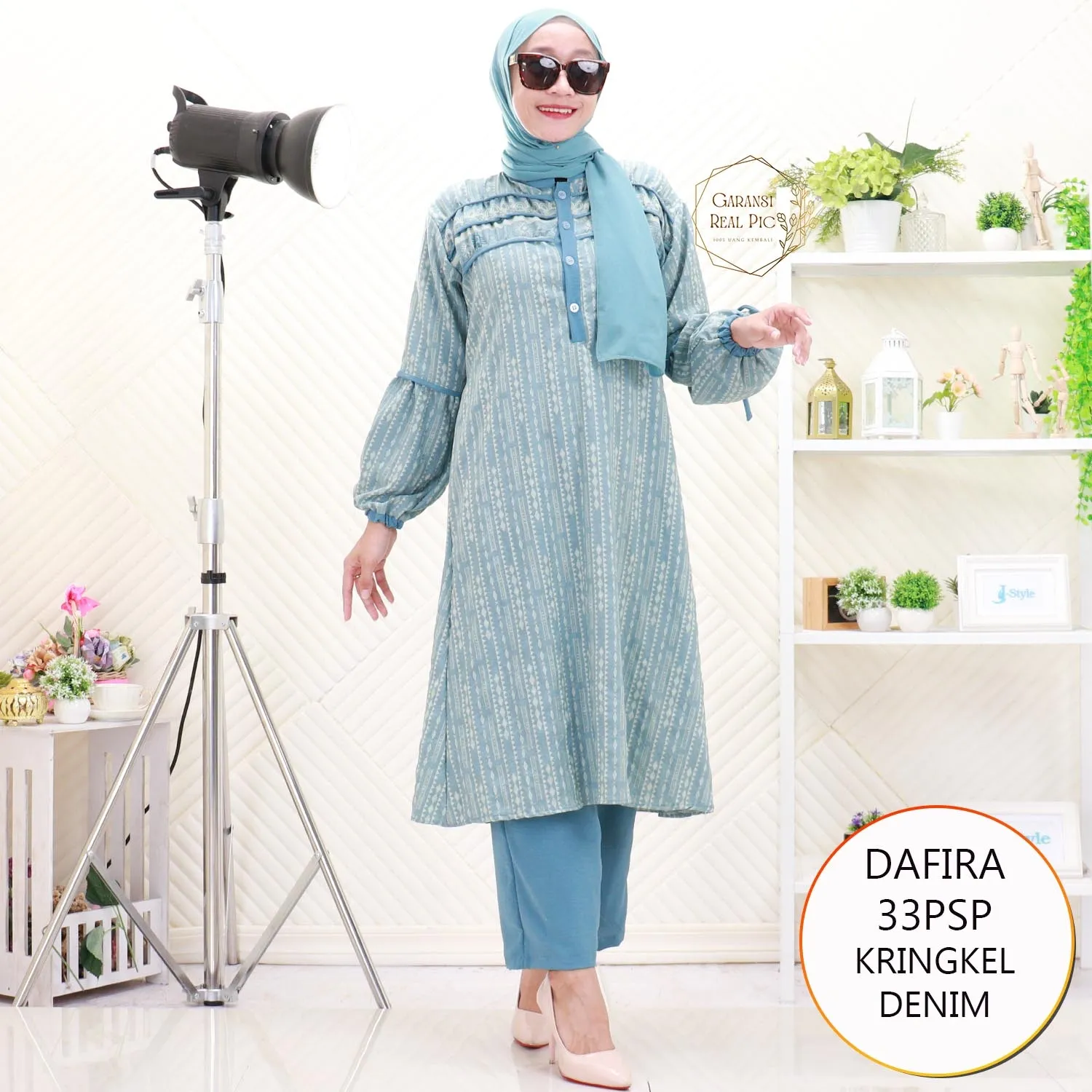 Dafira One Set Tunik Kringkel Airflow Motif Busui Friendly Variasi Pita Lengan