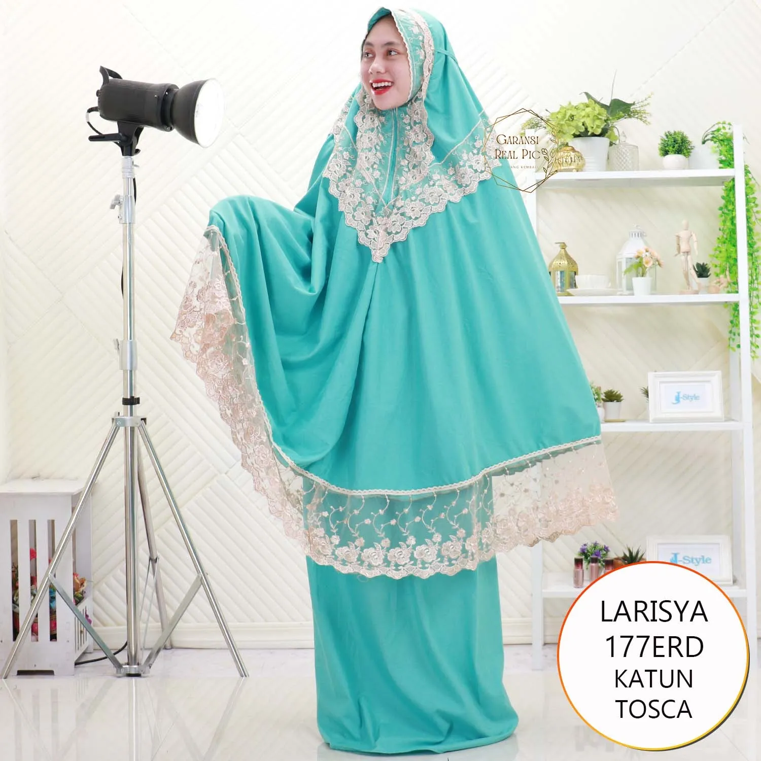 Larisya Mukena Wanita Dewasa Katun Bordir Renda Tile Mewah