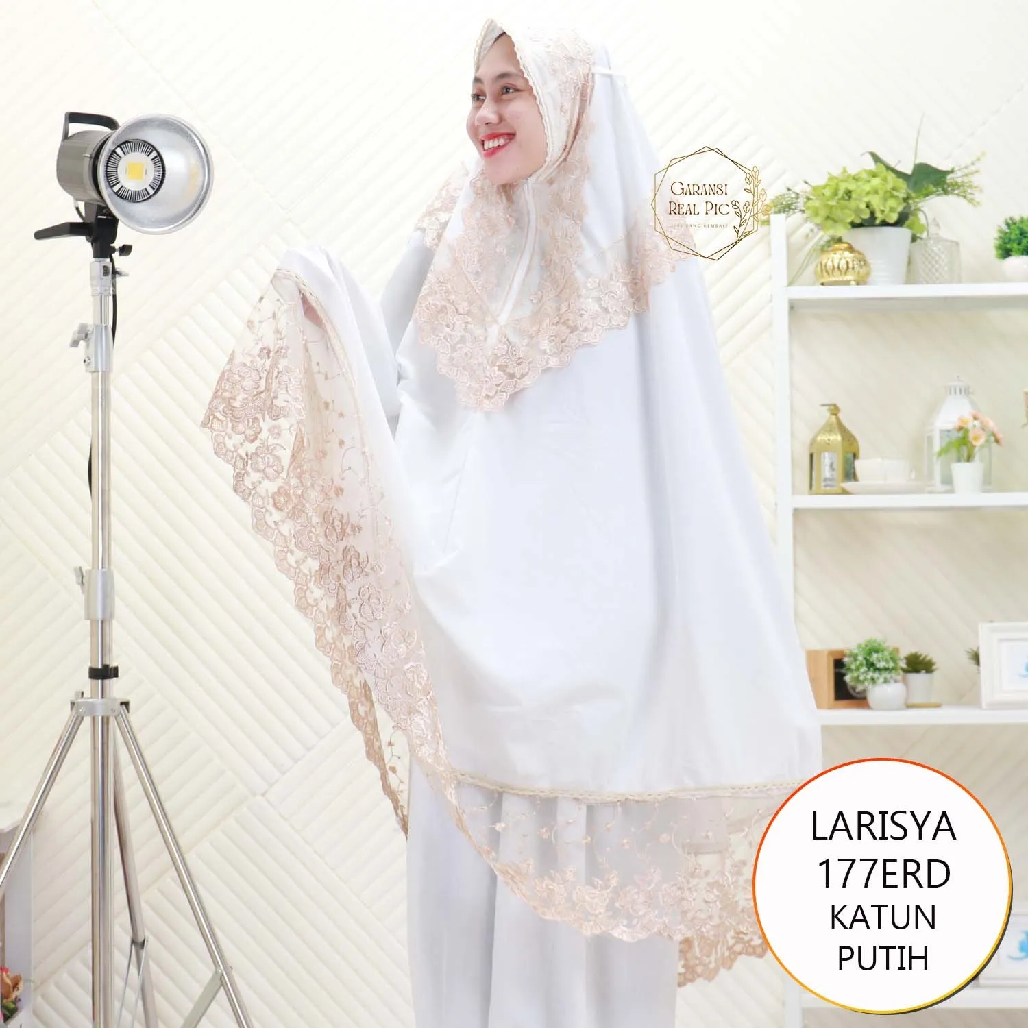 Larisya Mukena Wanita Dewasa Katun Bordir Renda Tile Mewah