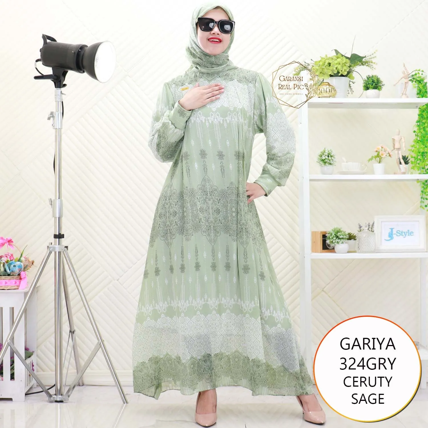 Gariya Gamis Set Hijab Ceruty Motif Etnik Full Furing