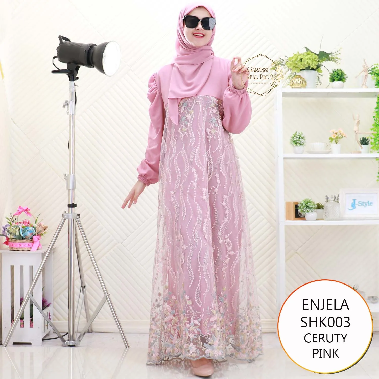 Enjela Gamis Pesta Brukat Set Hijab Busui Friendly