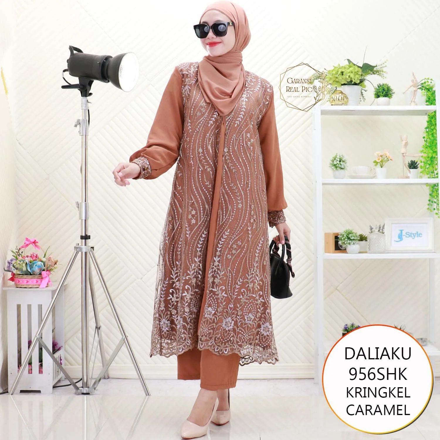 Daliaku One Set Long Tunik Kringkel Cardy Tile Brukat Nyatu Busui Friendly